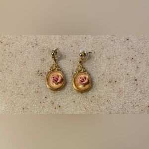 Elegant Gold and Pink Rose Earrings